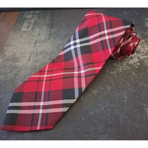 Vesuvio Napoli in Italy Polyester Necktie Red Black White Plaid 59"x3.25"